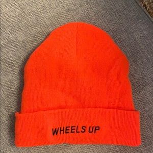 Wheels up neon orange beanie